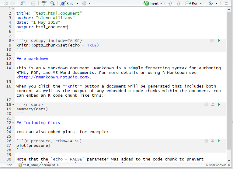 Code and Text in an R Markdown Document